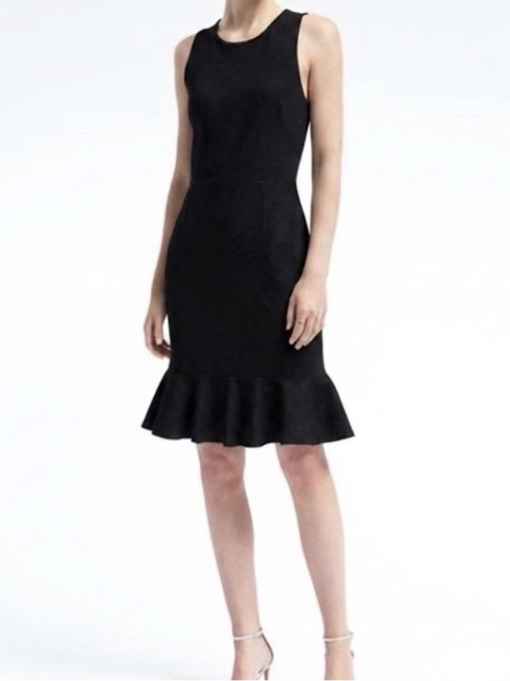 BLACK Banana Republic Flounce Black Cross Back Ponte Fit & Flare Dress-Size 2